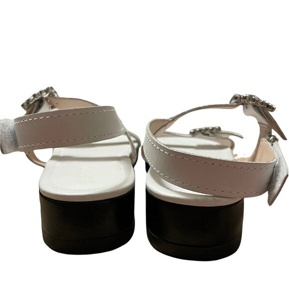 Schutz Womens White Rhinestone Ruth Leather Flatform Lug Platform Sandals 6.5 - Picture 6 of 11